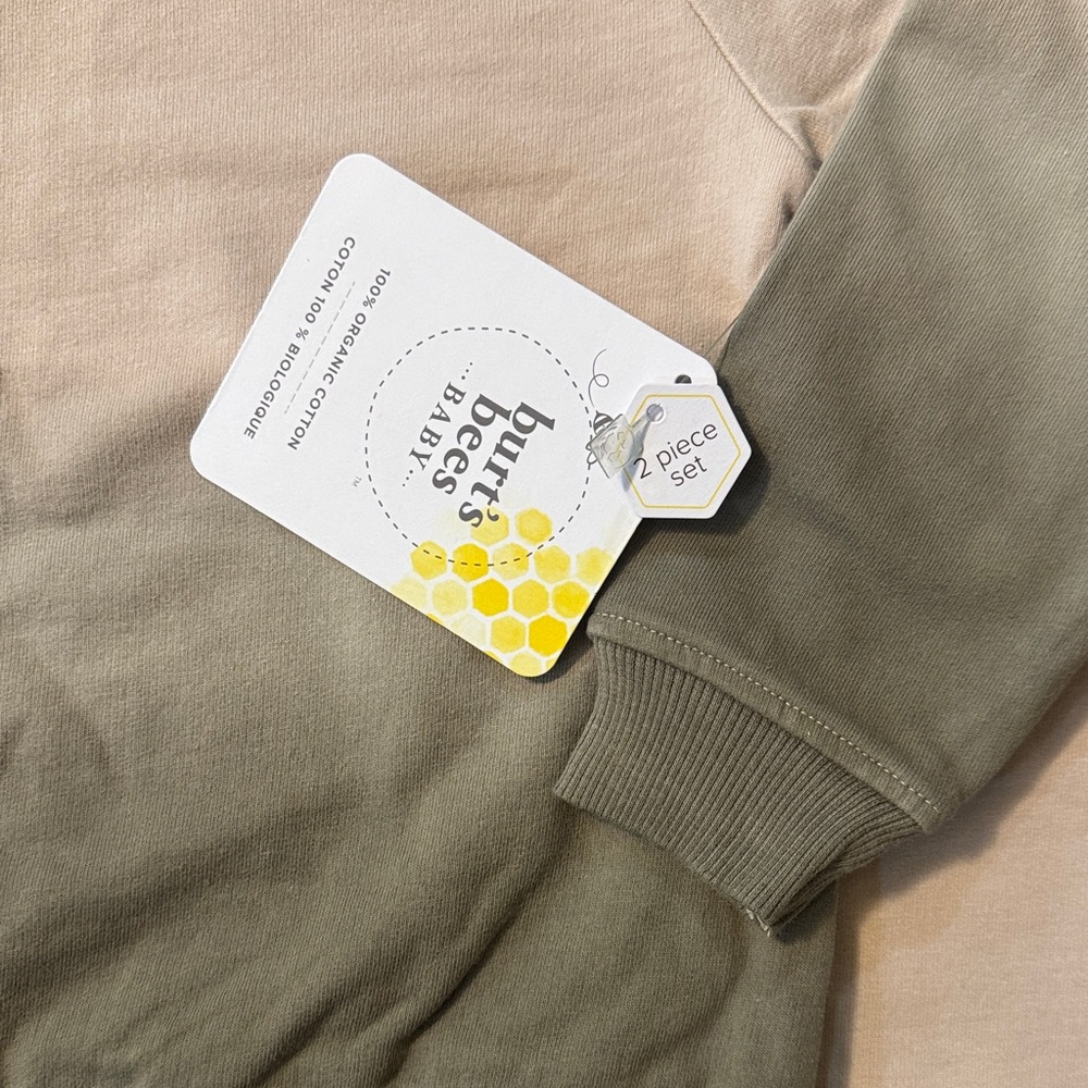 NWT Burt’s Bees Baby 2Pc Ombre Sweatsuit Tan & Green Size 24 Months 100% Cotton - Picture 3 of 7